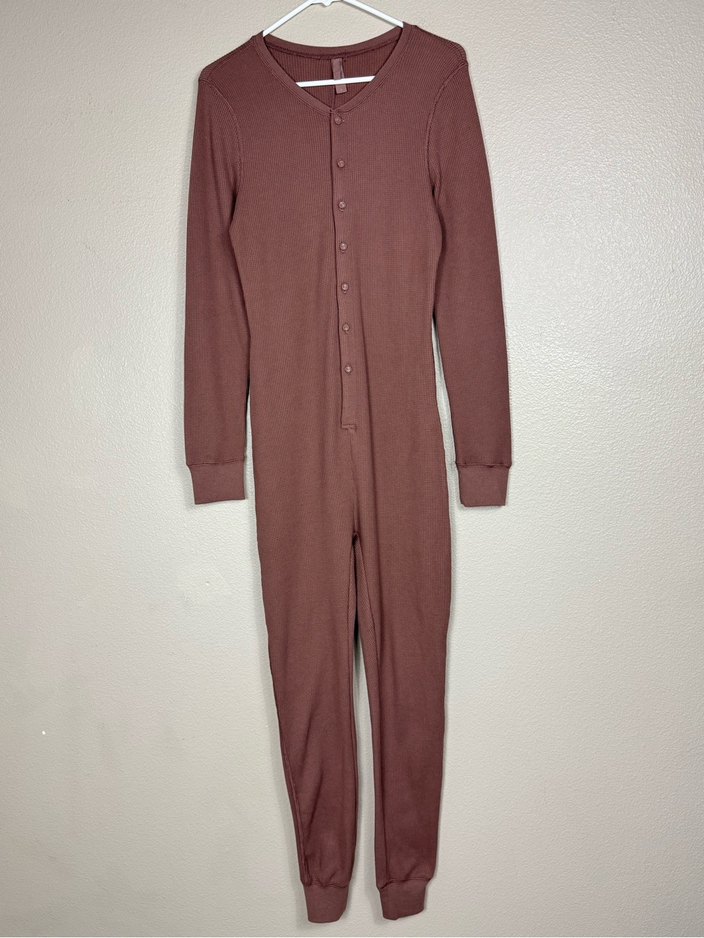 Skims waffle knit Long John jumpsuit Brown EUC J